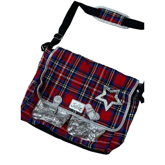 Justice plaid glitter Star laptop messenger bag NEW - Picture 11 of 11